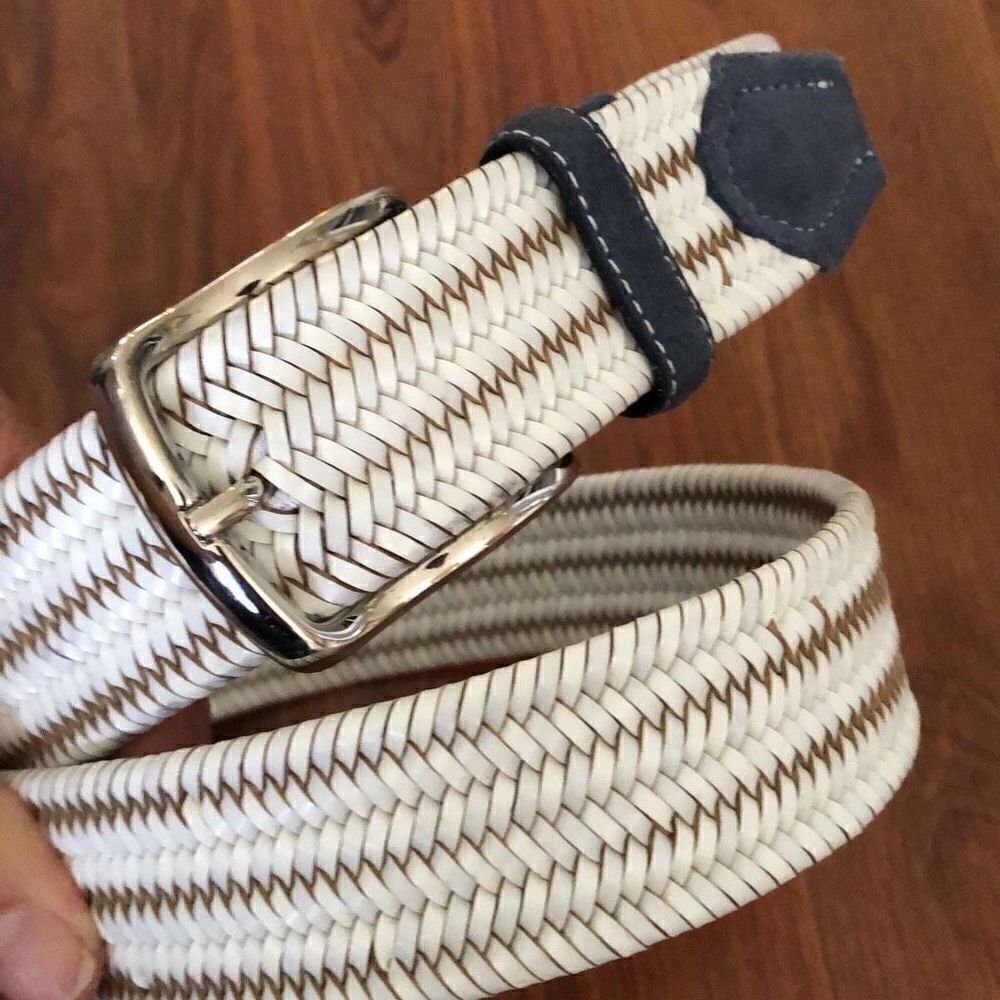 Bill Lavin Italee fine leather white braided belt￼ L